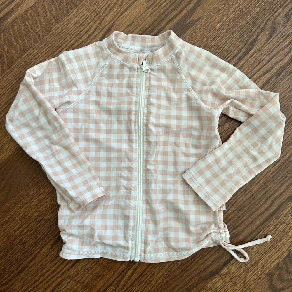 SwimZip Girls Rash Guard + Two Piece Bathing Suit Set UPF 50+ 4T Gingham Pink - Picture 5 of 6